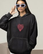 Bluza oversize z kapturem <br>Haft Serce Zebry <br>Efekt sprania